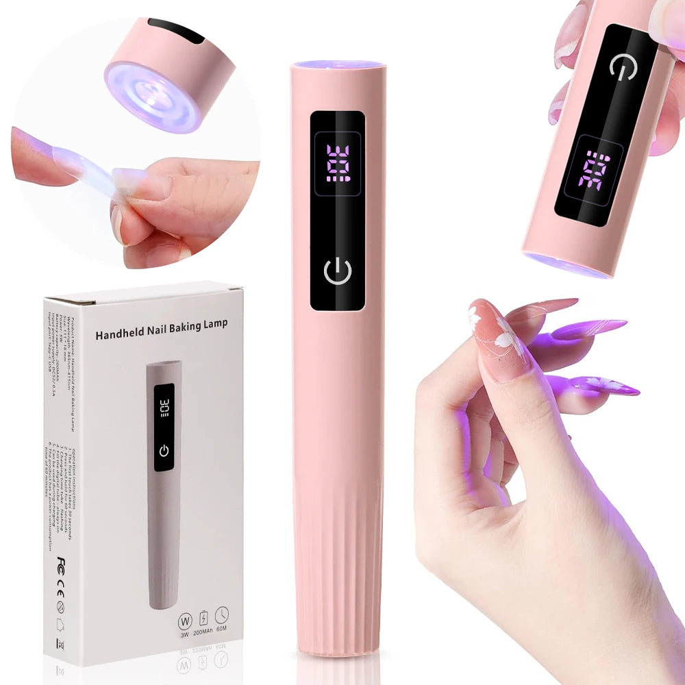 Mini UV Light Cure Nails Lamp with Stand Handheld UV Light with Display for Gel Nail Rechargeable USB Nail Dryer for Fast Curing