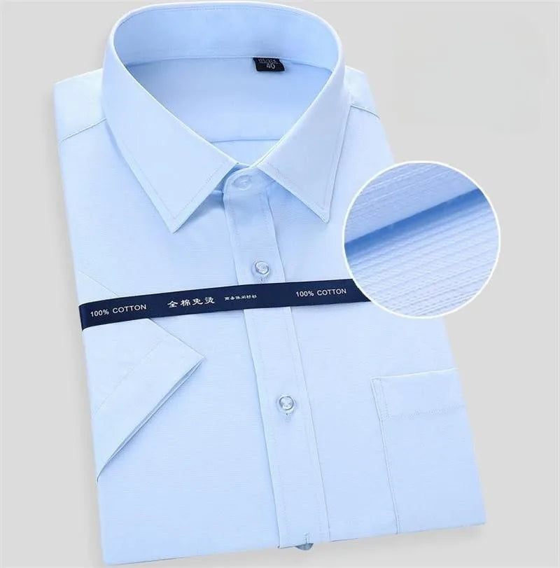 New Men's Fashion Pure Cotton Business Dress Shirts For Man Short Sleeved Shirt White Classic Social Casual Slim Fit Shirt 8XL
