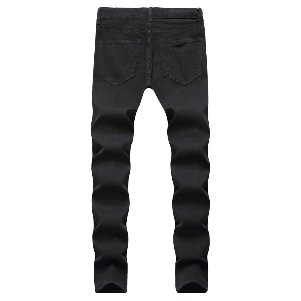 Skinny Stretch Ripped Jeans Men's Distressed Kpop Slim Fit Denim Pants American Street Style Rock Hip Hop White Black Trousers