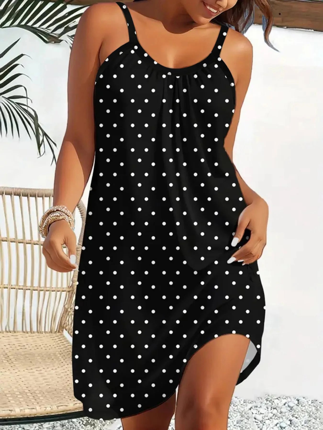European and American Women's Polka Dot Print Spring and Summer Casual Sleeveless Suspender Dress