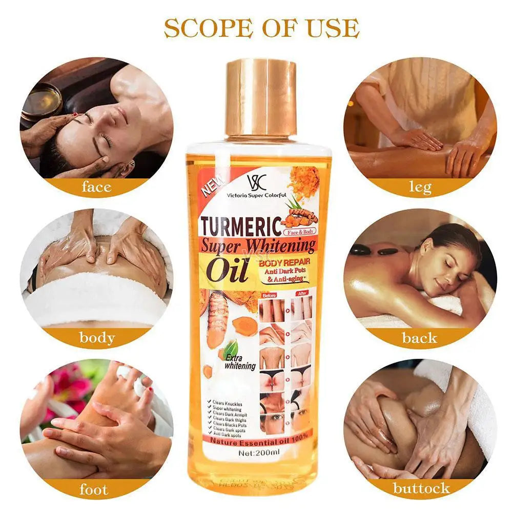 Turmeric Super Whitening Oil 200ml | Anti-Dark Spots & Anti-Aging Body Repair Essential Oil with Wheat Germ & Sweet Almond Oil