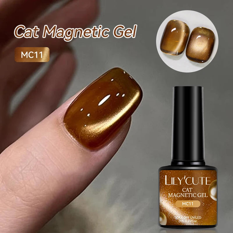 LILYCUTE 7ml Gold Coffee Cat Magnetic Gel Nail Polish Autumn Winter Nails Ultra Shine Moonlight Semi Permanent UV Gel Soak Off