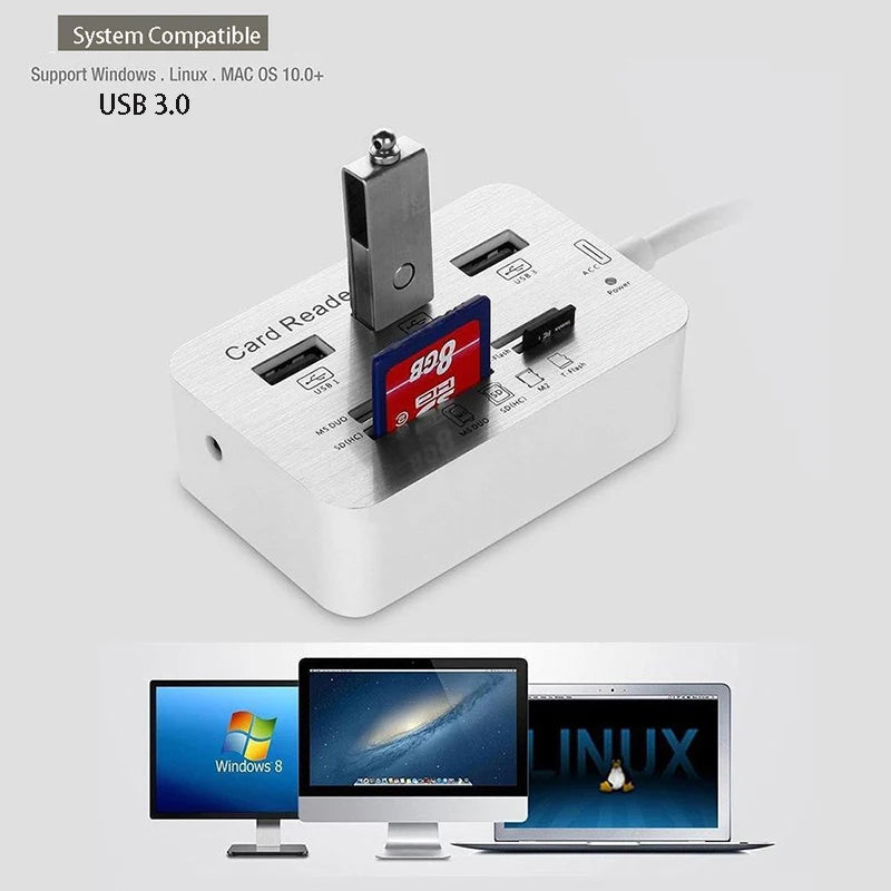 Quality USB 3.0 HUB Card Reader Combo Micro SD TF Memory Card Reader USB Disk PC Mouse Adapter Phone Tablet Charging Extend Dock