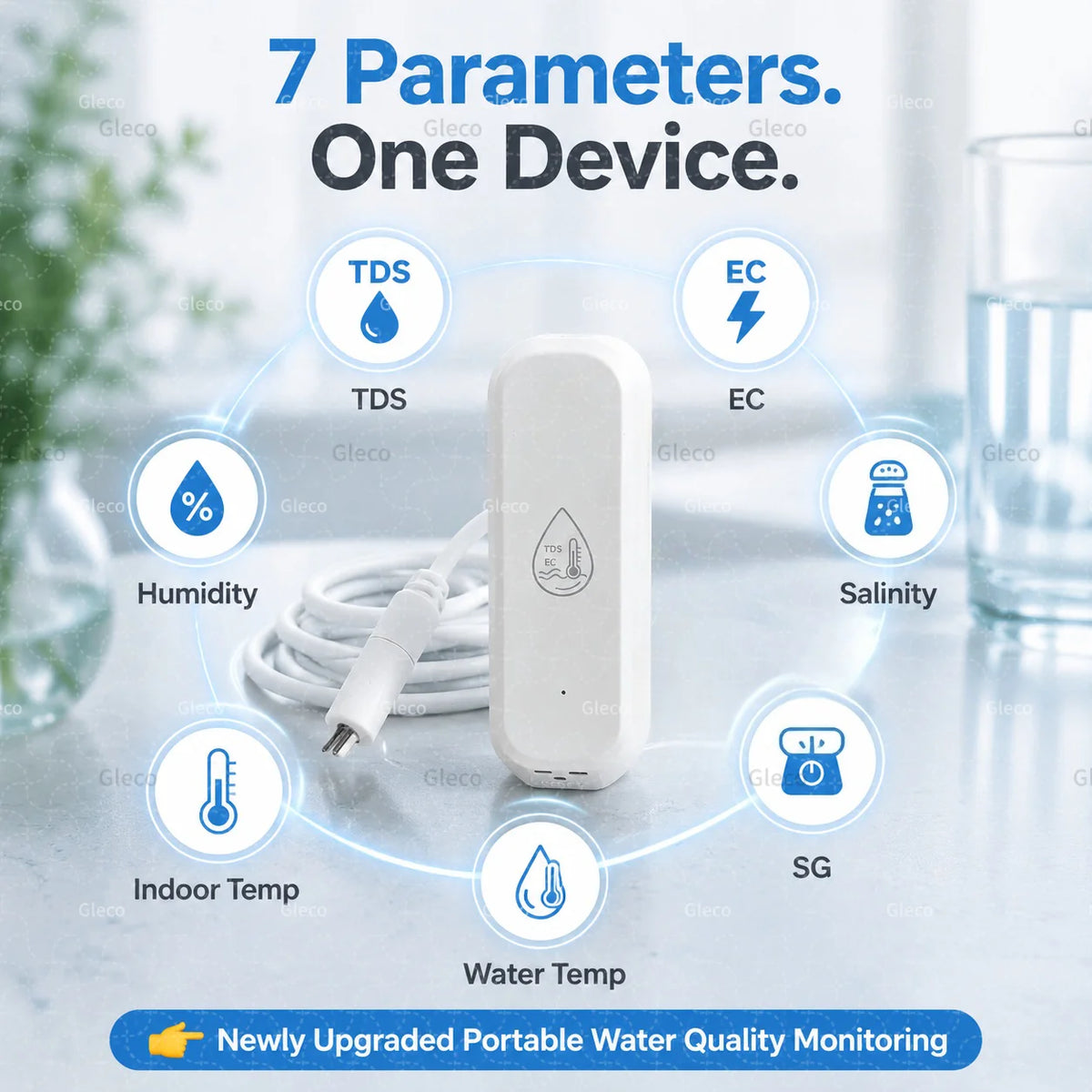 7in1 Zigbee Water Quality Monitor Smart Home Probe Temperature Humidity Sensor TDS SG Meter EC Salnity Tester For Zigbee2mqtt