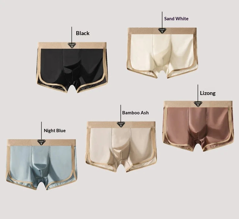 4PCS Men's Luxury Satin Ice Silk Shorts Boxers Hygroscopic Breathable Double-layer Silk Crotch High Elastic Underpants