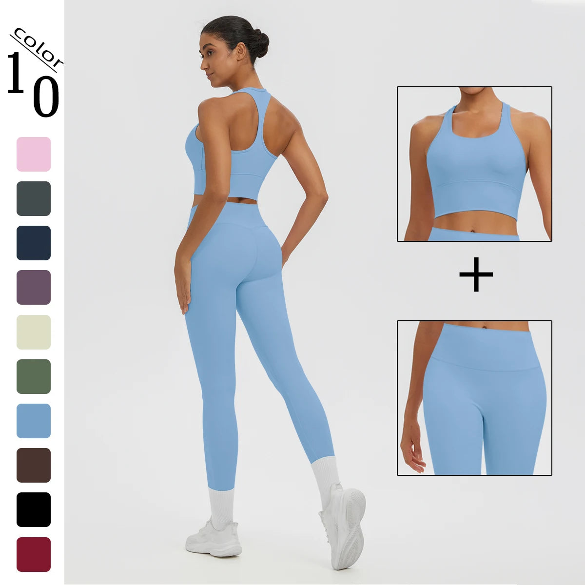 2PCS Women's Sports Pants Yoga Set Sexy Backless I-shaped Vest with Chest Pad Shock-absorbing Running Yoga Tank Top Yoga Pants