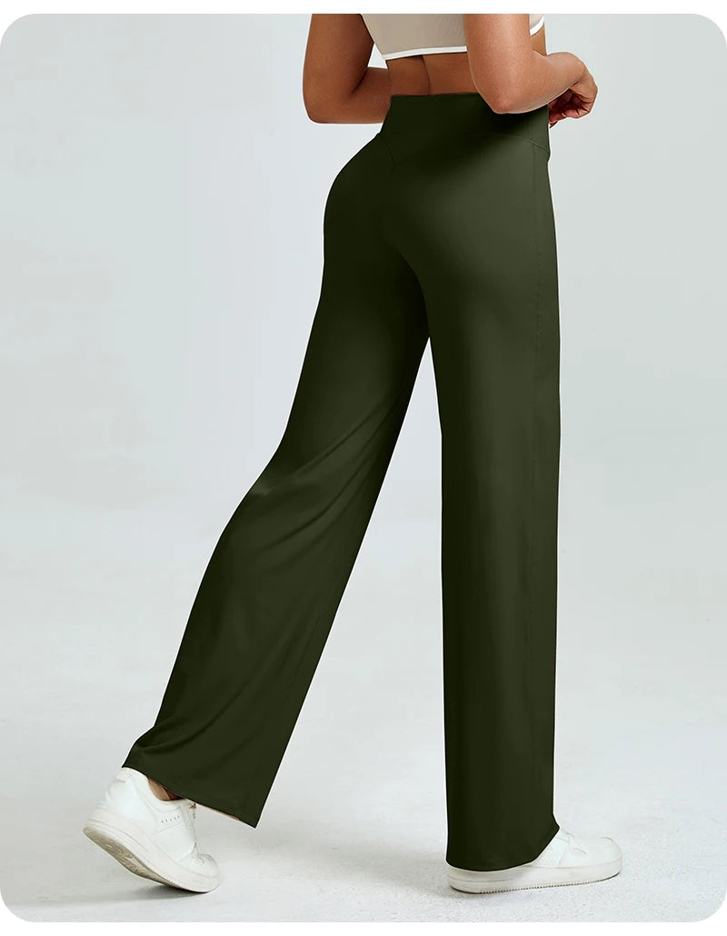 High Waisted Straight Leg Yoga Pants for Women, Naked Feeling Butt Lifting Loose Fit Workout Trousers, Slimming Gym Pants