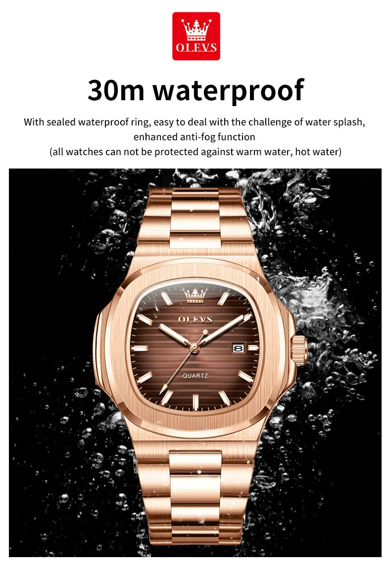 OLEVS Men Watch 3696 Fashion Trend Original Watch Luxury Square Calendar Waterproof Luminous Simple Business Men Quartz Watch