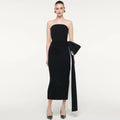 Evening Dress Customized Design Sexy Strapless Off Shoulder Waist Bow Tea Length Column for Prom Gown Bridesmaid Party Dresses