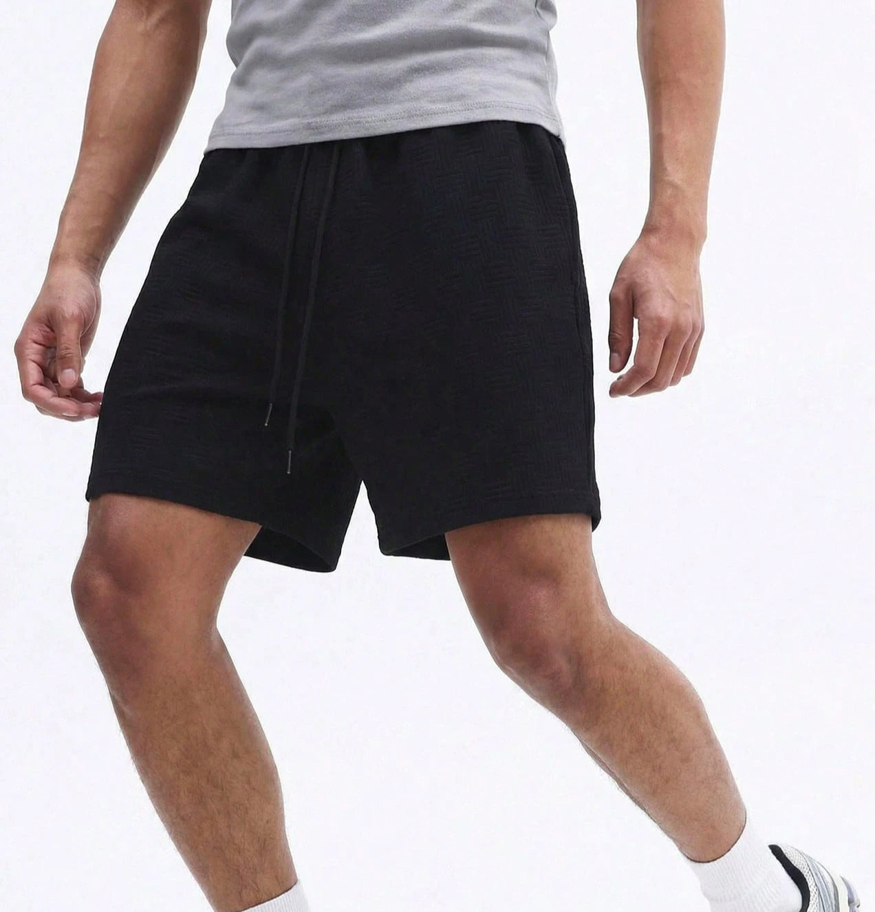 Men's drawstring belt loose casual athletic shorts with side pockets comfortable summer loungewear. Stylish streetwear pants