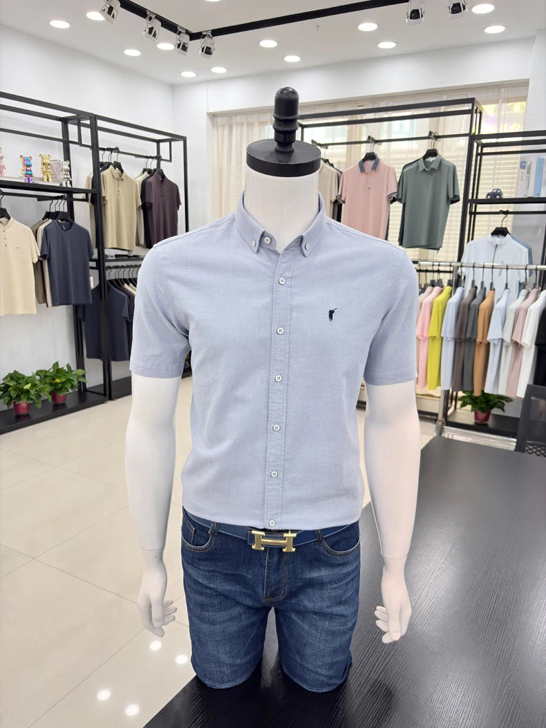 100% cotton short sleeve shirt summer classic solid color luxury brand Paul embroidery fashion business golf casual men's wear