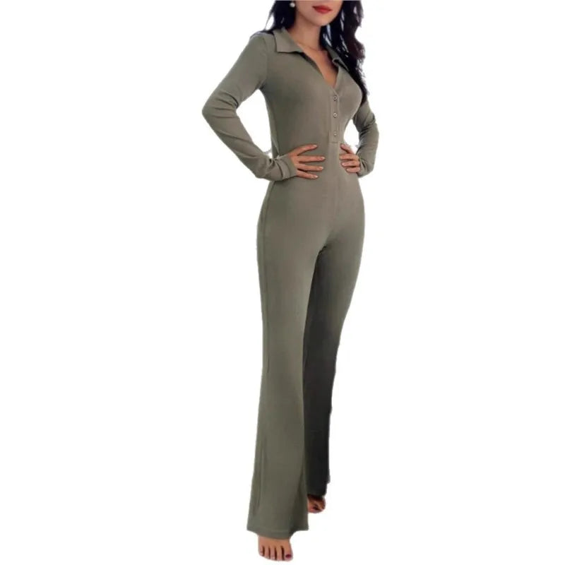 Solid Color Jumpsuits For Woman Slim Jumpsuit Simple Style All-match Long Sleeves Comfortable Homewear Home Clothing Commuting