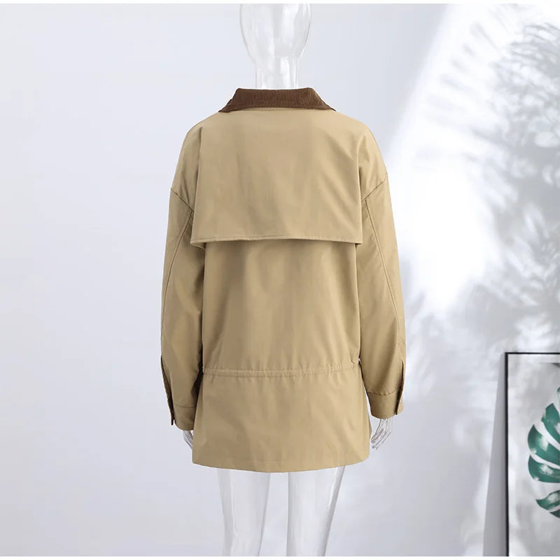 Lapel Women's Outerwear Waist Cinching Belted Jacket Drop Shoulder Cropped Cargo Trench Coat Meilaid Style Daily Fashion Wear