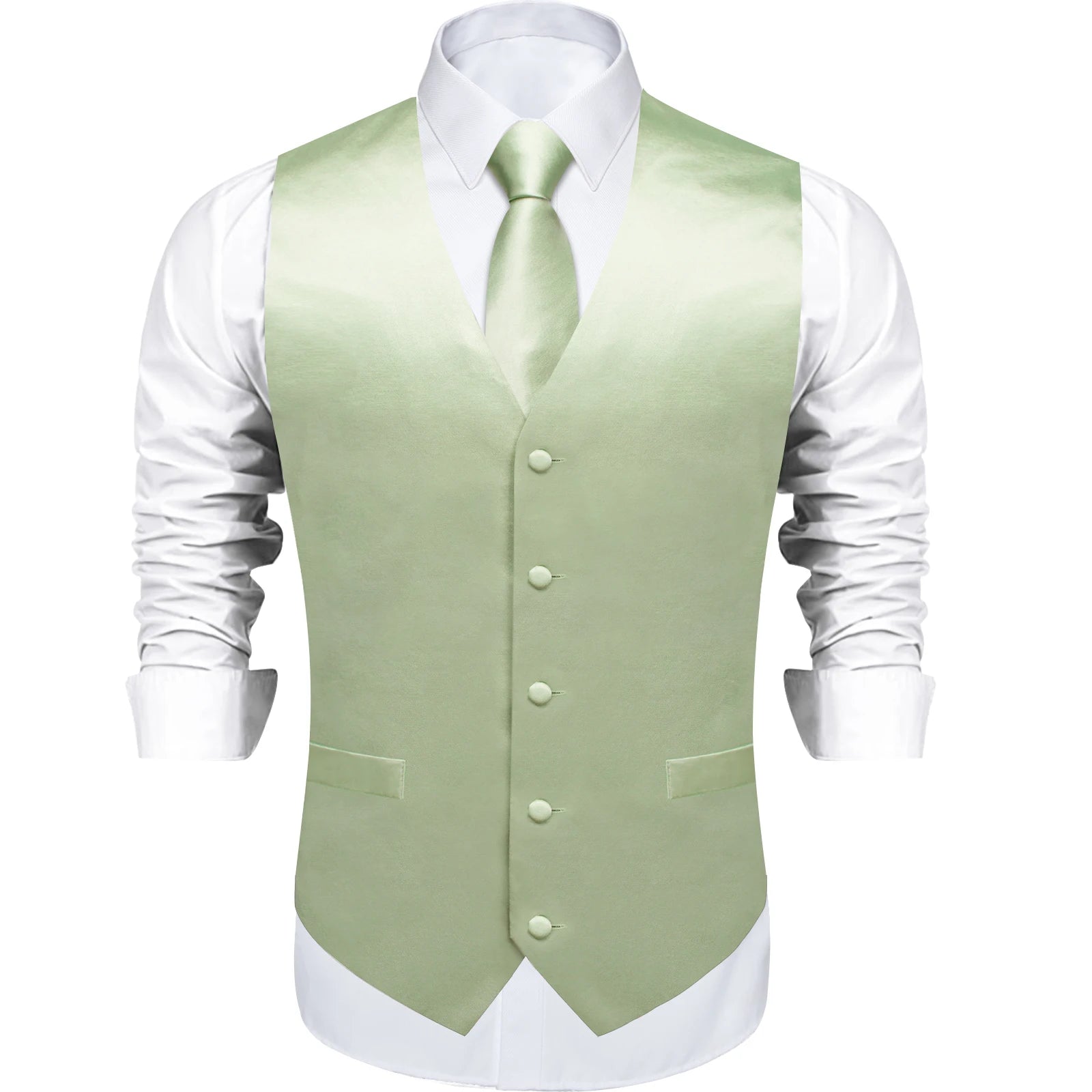 Satin Men's Solid Blue Suit Vest with Tie Handkerchief Cufflinks Business Formal Waistcoat Wedding Prom Men Sleeveless Jacket