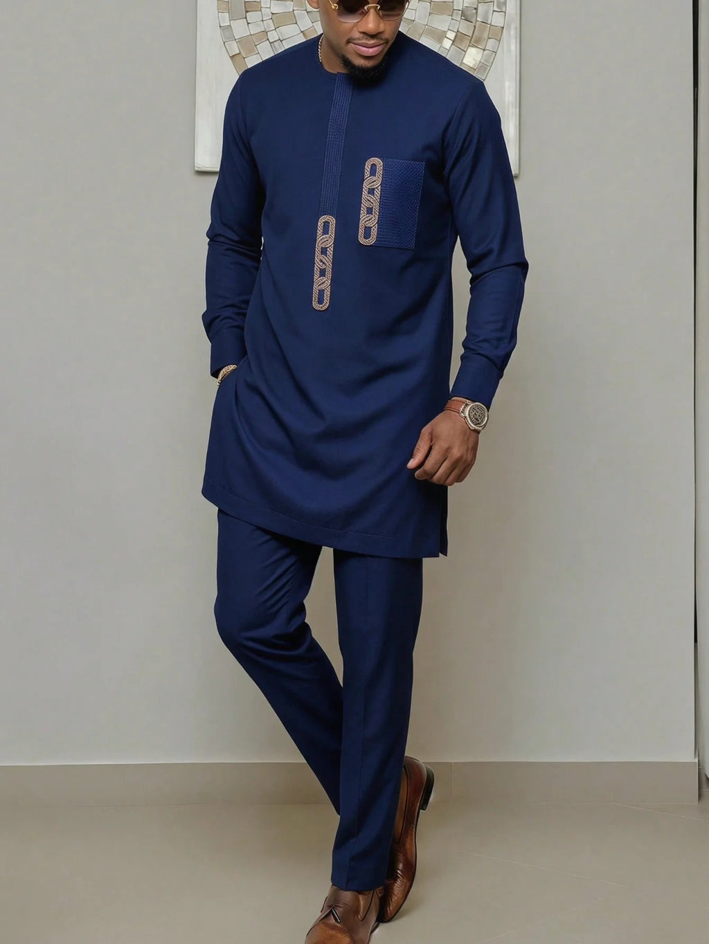 White Kaftan Men's Suit Embroidery Floral Top Pants Kaunda Suit African Casual Outfits Wear Traditional 2PCS Set Wedding Tuxedo