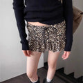 2025 Fall Leopard Print Mini Skirt Retro American Style Drawstring Waist A Line Skirt for Women