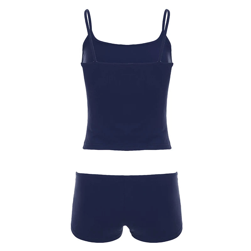 [RUOKE] Sexy Lounge Set Women 2 Piece Suit Bodycon Slim Fit Casual Outfit Spaghetti Strap Cami Top Mini Shorts Set Spring Summer