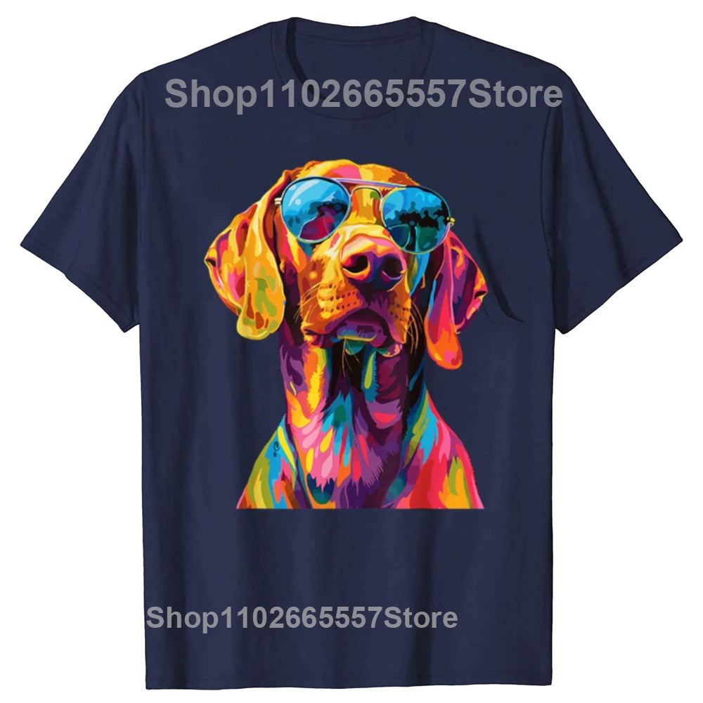 Funny Vizsla Lovers Pop Art Design Vizsla Dog Graphic T-shirts Men Women's Fashion Casual 100% Cotton Loose Oversized T Shirt