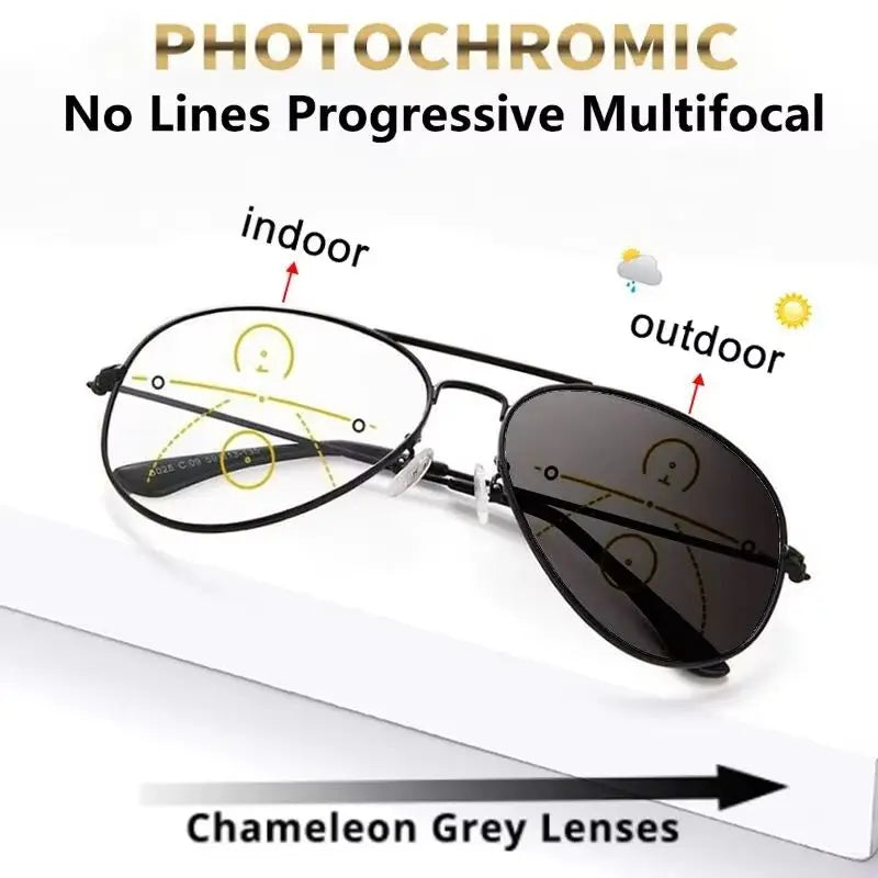 Sports Intelligent Photochromic Progressive Multifocal Reading Glasses Men Luxury Finished Near Far Sight Sunglasses 1.0-4.0