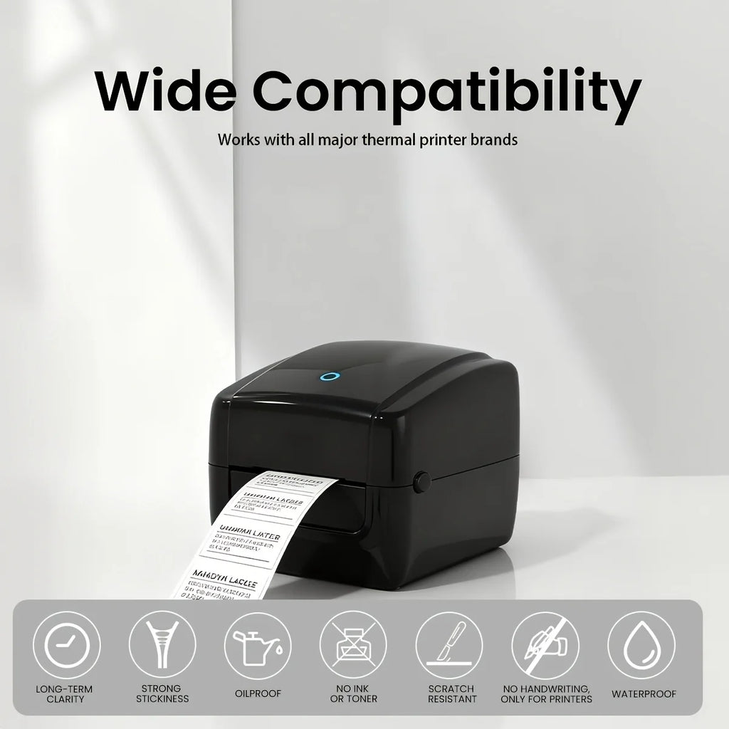 Glossy Thermal Sticker Labels, 4 Rolls Oil Resistant Scratch Resistant Multi-purpose White Label Tape Fit for All Kinds of Label