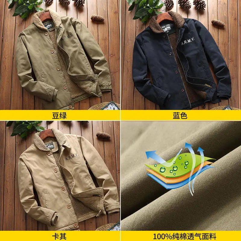 Windbreaker Parka Winter Jackets for Men Fleece Thicken Warm Corduroy Jackets Male Fashion Single Breasted Coats Thermal jackets