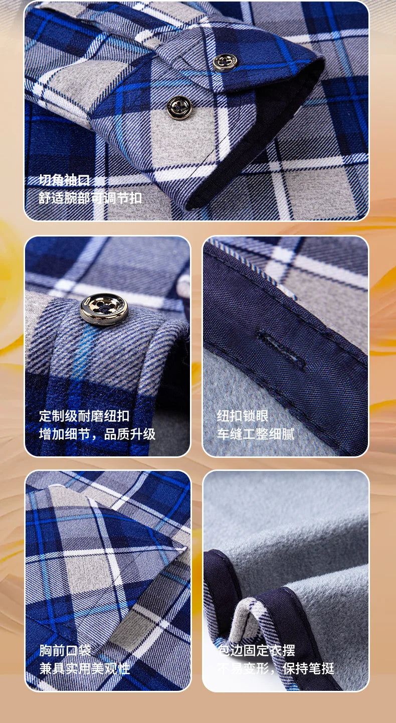 Winter Warm Shirts For Men Regular Fit Thicker Velvet Top Blouse Asia Plus Size Big Plaid Casual Clothing Long Sleeves Shirts