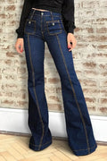 High Waist Flared Jeans Street with Flared Leg Stretchy Patchwork Long Pants Spring Sexy American and European Style Women Jeans