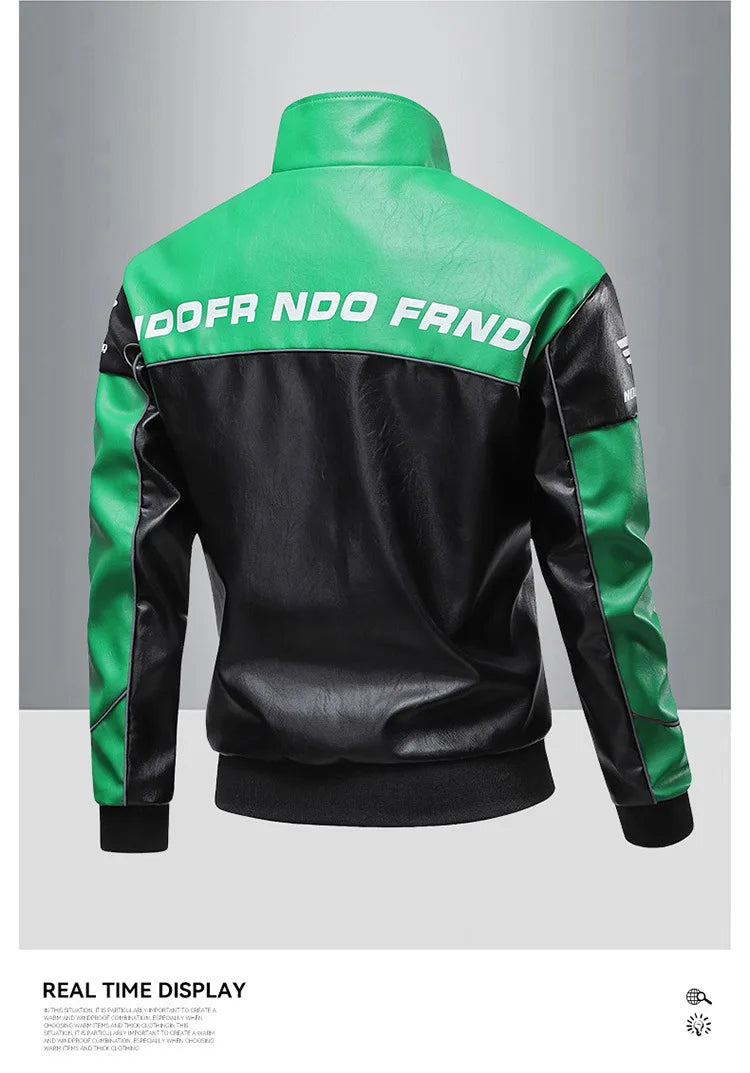 New Motorcycle PU Leather Bomber Jacket Japanese Loose Fashion Flight Jacket Large Size Men's Printed Faux Leather