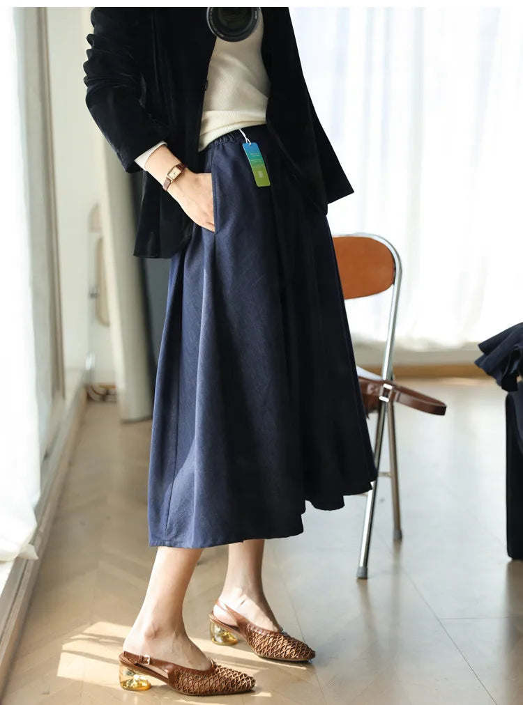 Summer women's casual solid color retro fashionable washed blue denim skirt