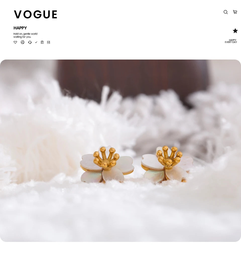 Yhpup High Quality Natural Shell Flower Golden Daily Stud Earrings for Women Prevent Allergy Stainless Steel Exquisite Jewelry
