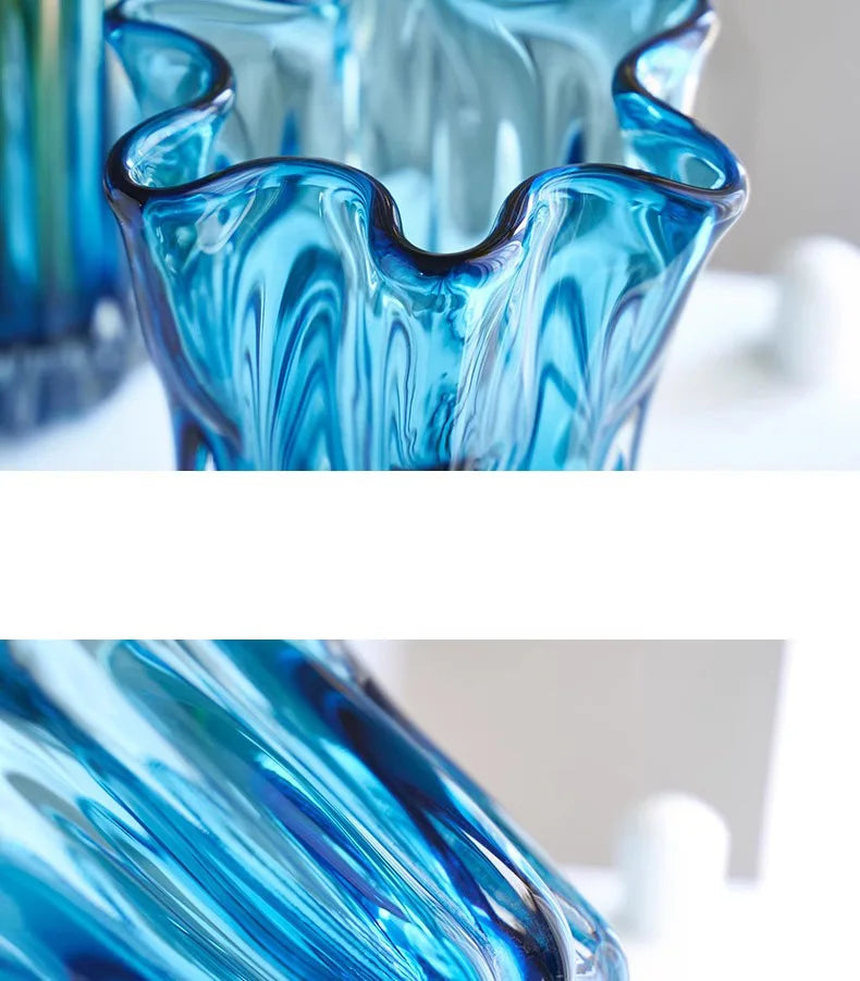 Transparent Blue Hydroponic Glass Vase Flower Pots Desk Decoration Flowers Arrangement Modern Floral Vases Room Aesthetic Decor
