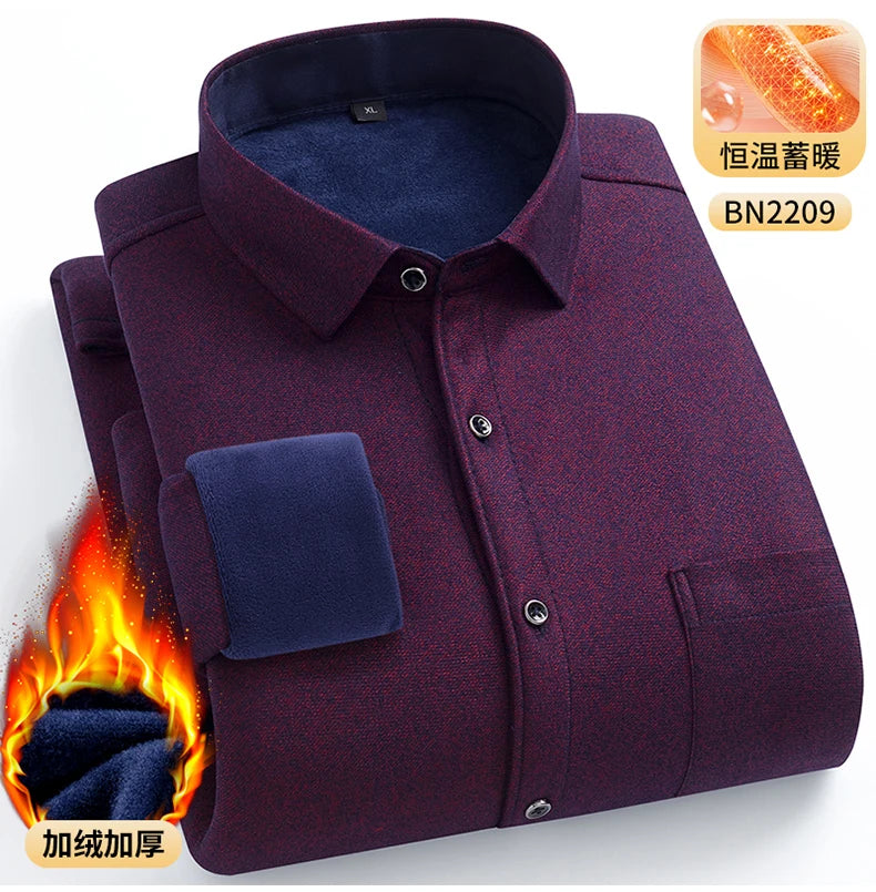 Men's Warm Long-Sleeved Shirt with Double-Sided Fleece, Winter Casual, Cold-Resistant, Street Fashion, Comfortable and Versatile