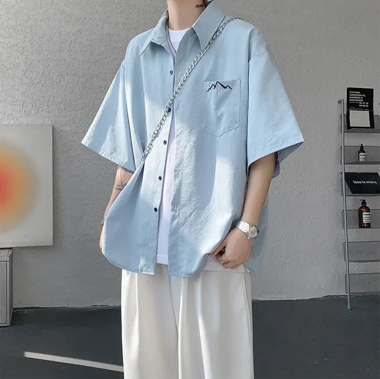 LEGIBLE Spring Summer Solid Shirts Men Casual Oversized Three Quarter Shirts Male Loose Fit Shirt for Man