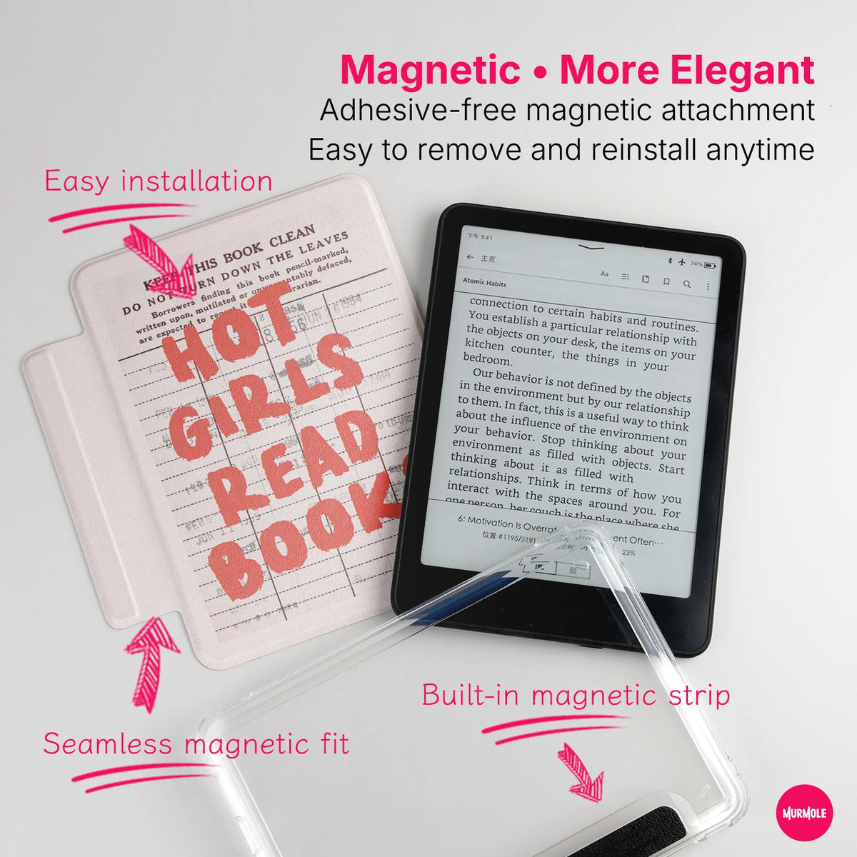 Murmole Library Checkout Card Magnetic Detachable Case for Kindle Paperwhite 12th Colorsoft 7" Kindle 11th 10th Basic Cover
