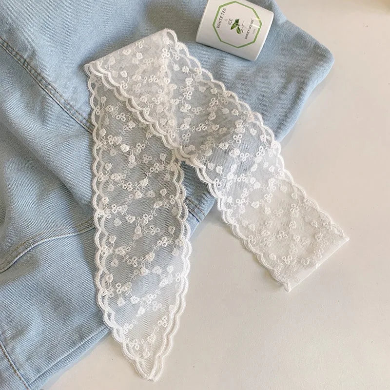 AWAYTR  Long Women Lace Floral Hair Scarf Elegant Embroidery Ribbon Scarves Lady Wrist Headbands Skinny Neckerchief Headwear