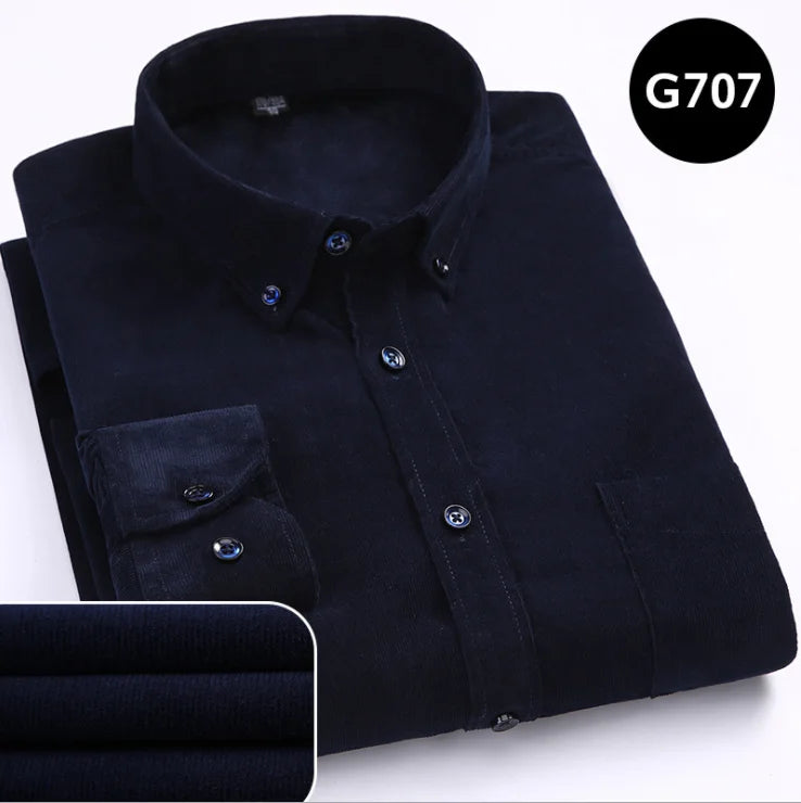 6XL Autumn/winter Warm Quality 100%cotton Corduroy long sleeved button collar smart casual shirts for men comfortable
