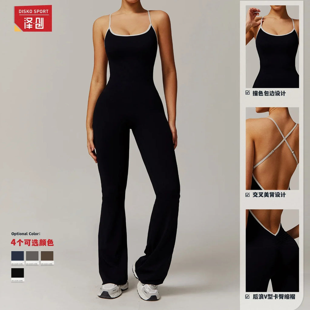Nude Cross Back Yoga Onesie Pleated Micro Stretch Running Sports Fitness Horn Onesie