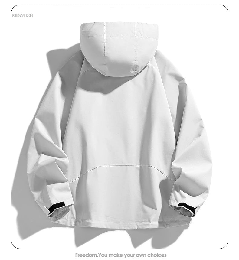 Man Jacket Spring Thin Contrast Color Long Sleeve Zipper Male Coat Loose Breathable Hooded Outdoor Sport Casual Men Outerwear