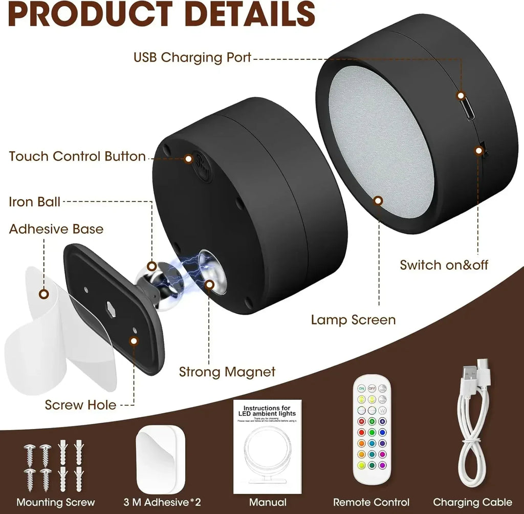 LED Wall Sconces light, 3 Brightness Levels 3 Color Modes Wall Lights Battery Operated 360° Rotatable Touch Control Wall lamp
