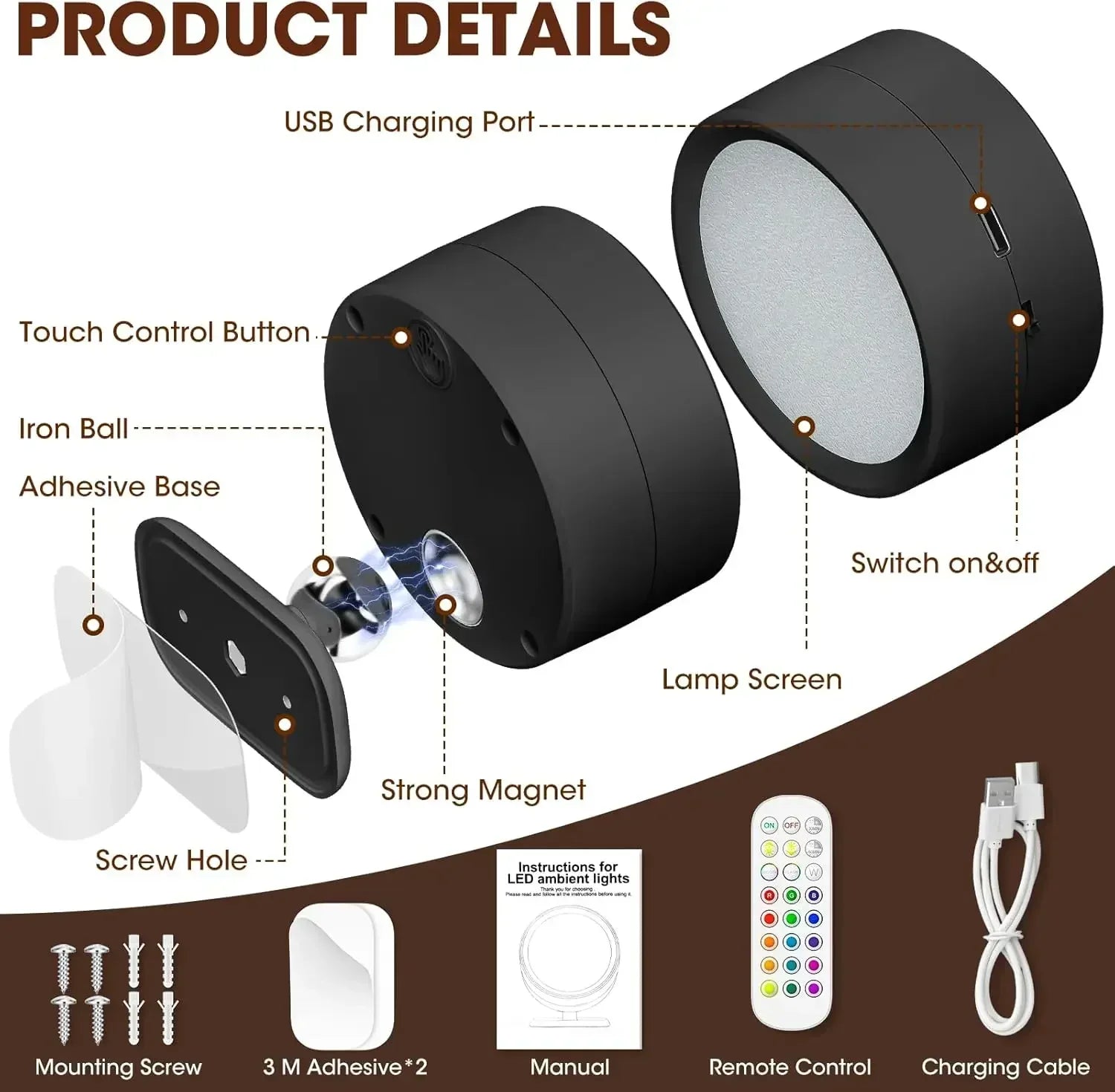 LED Wall Sconces light, 3 Brightness Levels 3 Color Modes Wall Lights Battery Operated 360° Rotatable Touch Control Wall lamp