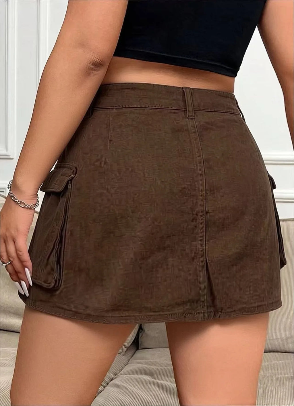 Sexy Women High Waist Cargo Denim Mini Skirt Double Button Multi Pocket A Line Short Skirt Y2K Streetwear Casual Jean Dress