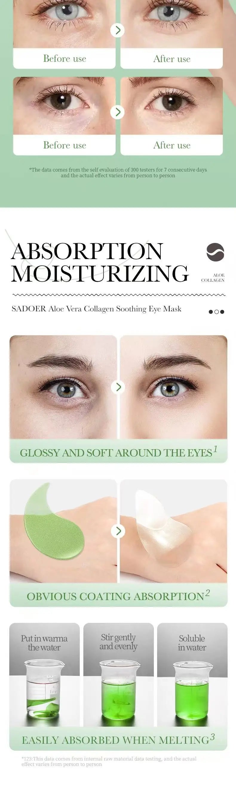 60 pieces of SADOER multi combination collagen eye mask, anti dark circles, eye bags removal, moisturizing, firming, eye patch,