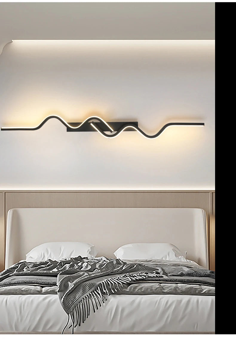 Wall Sconce Black LED Wall Lamp 80/100CM Long Strip Irregular Light Bedroom Bedside Lights Decorative Background Home Decor