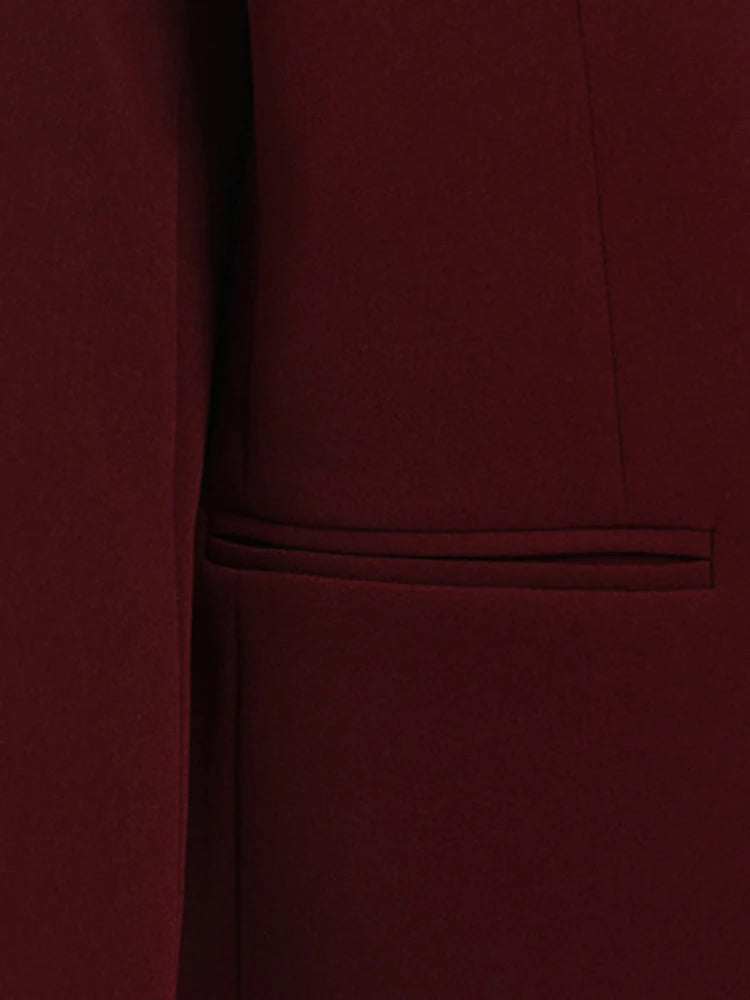 [EAM] Women Wine Red Topstitched Big Size Elegant Blazer New V-neck Long Sleeve Jacket Fashion Tide Spring Autumn 2026 1DH7919