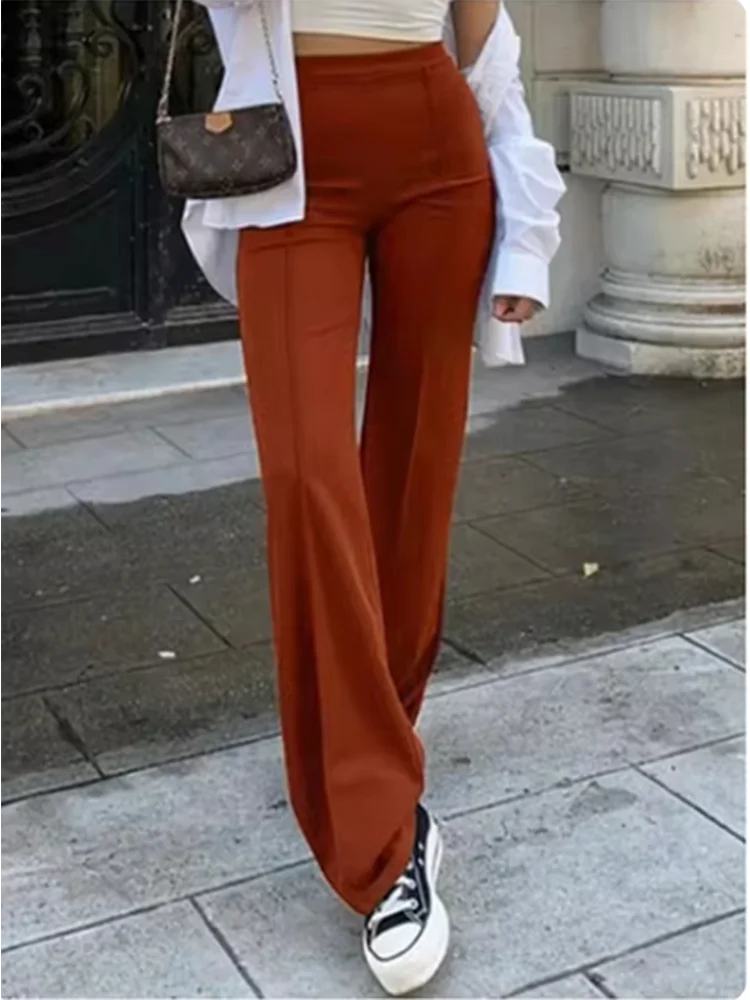 Women's Elastic Slim Fit Bell Bottom Pants Fashion Solid Color Pants Daily Spring Autumn Straight Leg Pants Trousers