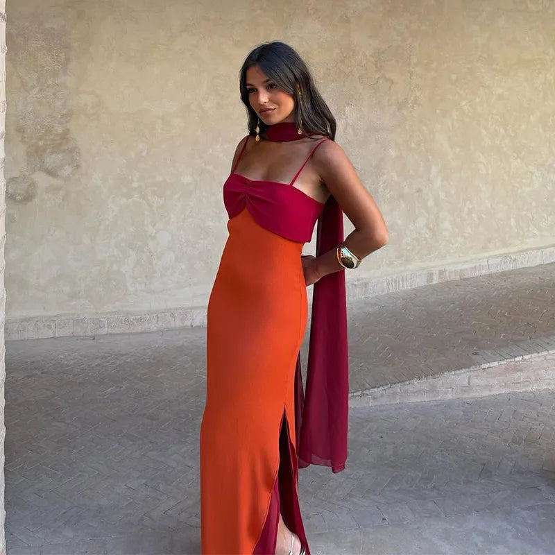 2026 Summer Elegant Maxi Slip Dress Twist Front Spaghetti Strap Slit Bohemian Wedding Guest Cocktail Party Vacation Women Gown