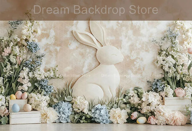 Spring Easter Background Photography Cute Rabbit Carrot Bunny Egg House Backdrop Decor for Kids Birthday Cake Smash Photo Studio
