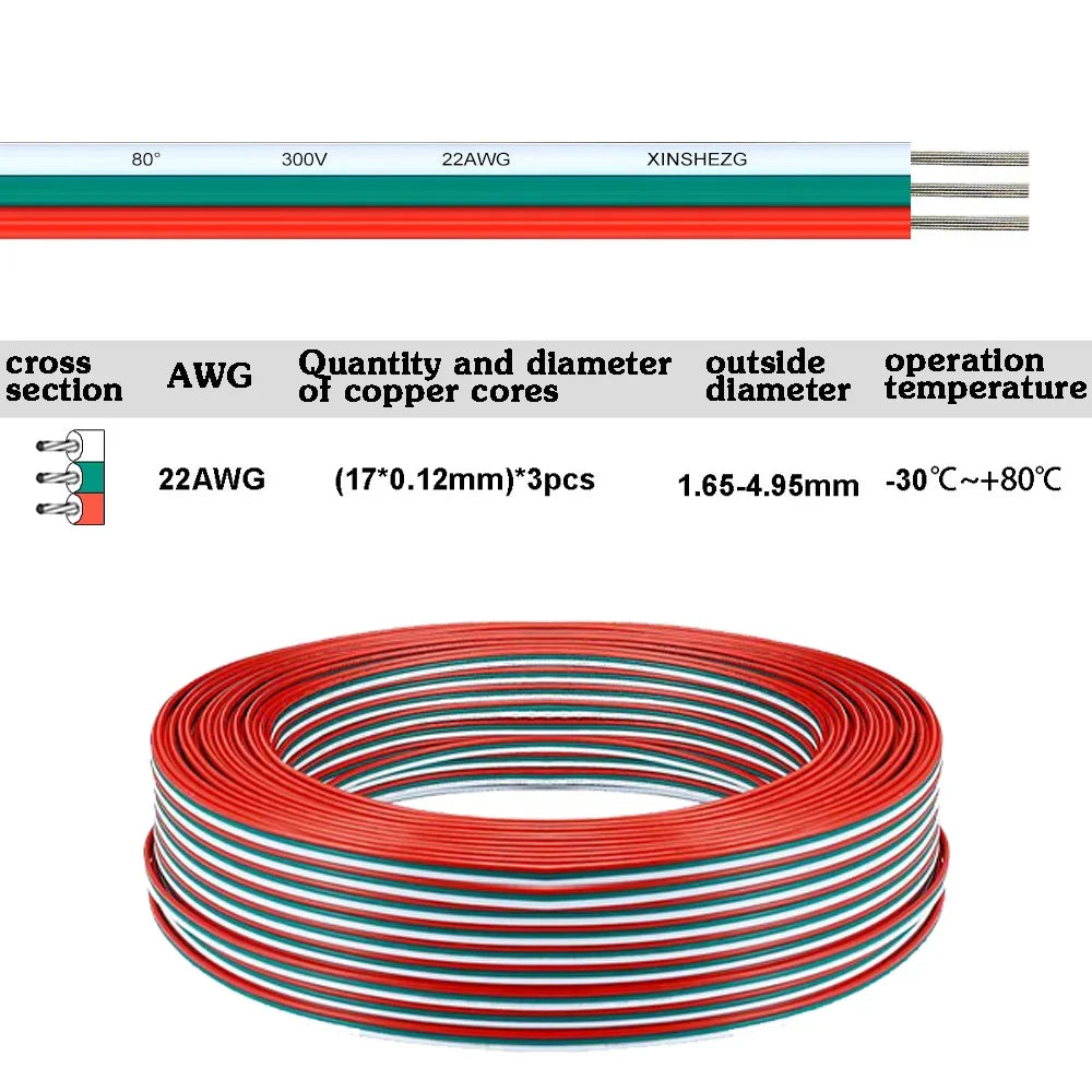 22 AWG 2Pin 3Pin 4Pin 5Pin 6Pin Electronic Cable Extension Wire for 5050 3528 COB RGBW RGB CCT RGBWW RGBCCT LED Strip Lights Car