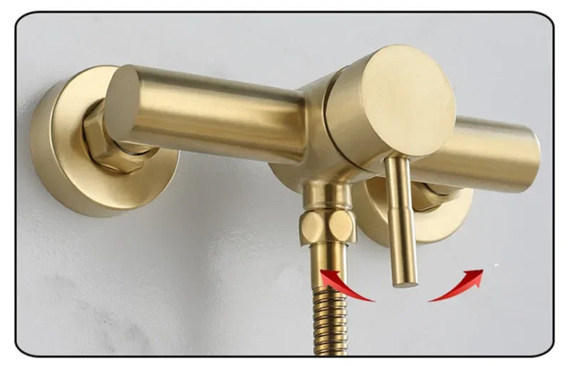 Brushed Gold Bathroom Shower Faucet Set Wall Mounted  ,  Cold and Hot Bath and  Mixer Taps Brass