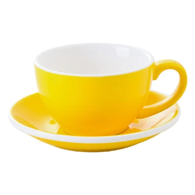 European Style Matte Latte Cup Ceramic Cappuccino Cup Large Mouth Coffee Cup Plate Set Handmade Craftsmanship 300ml
